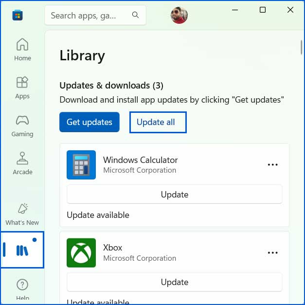 Update Windows apps through the Microsoft store.