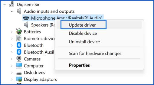 Update drivers using the device manager on Windows 11.