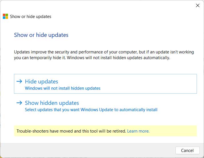 Show Hide Updates on Windows 10/11