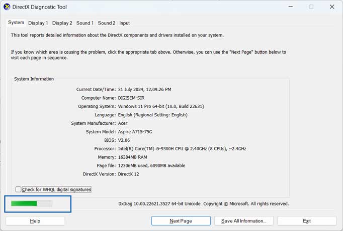 DirectX Diagnostic Tool