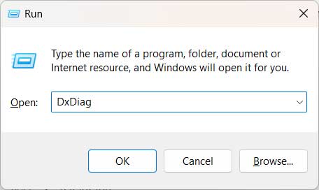 Open DirectX Diagnostic tool using Run dialog box