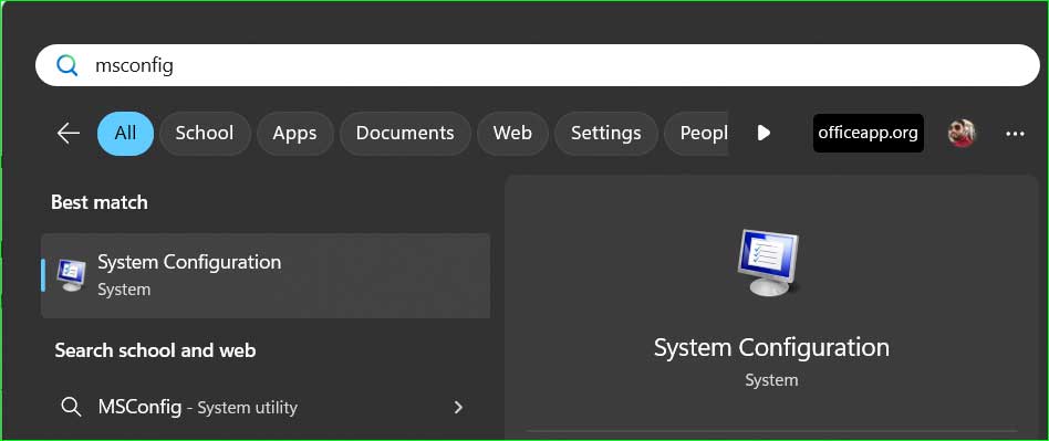 Open System Configuration using Start menu.