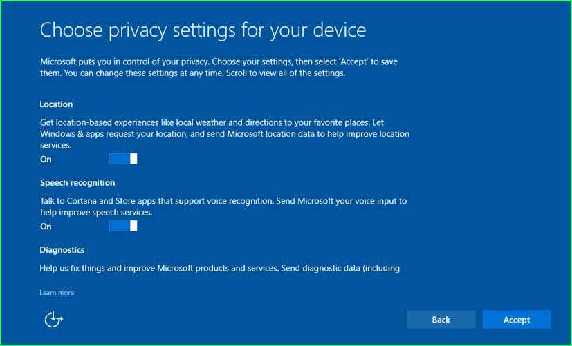 Windows 10/11 Installation - choose privacy settings.