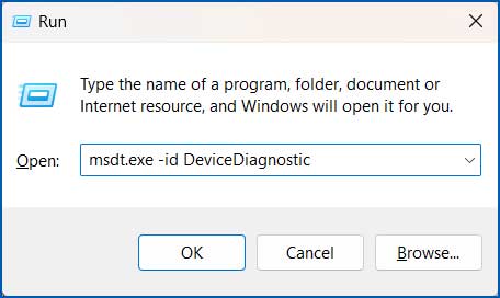 Open Device troubleshooter using run command.