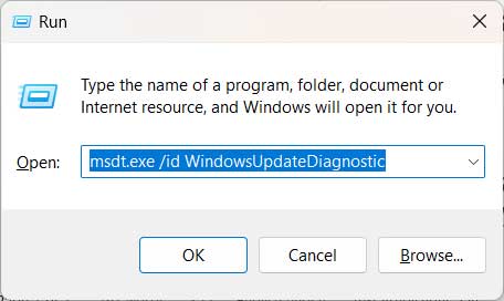 Open Windows troubleshooter diagnostic using Run command box.