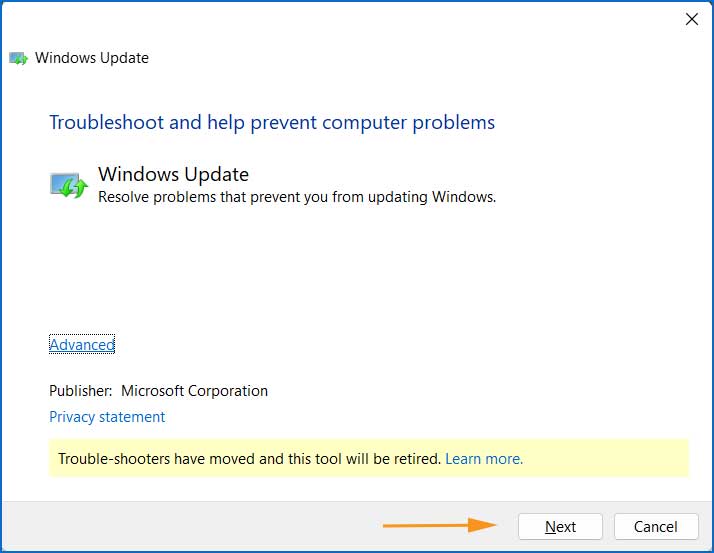 Windows Update Diagnostic starts