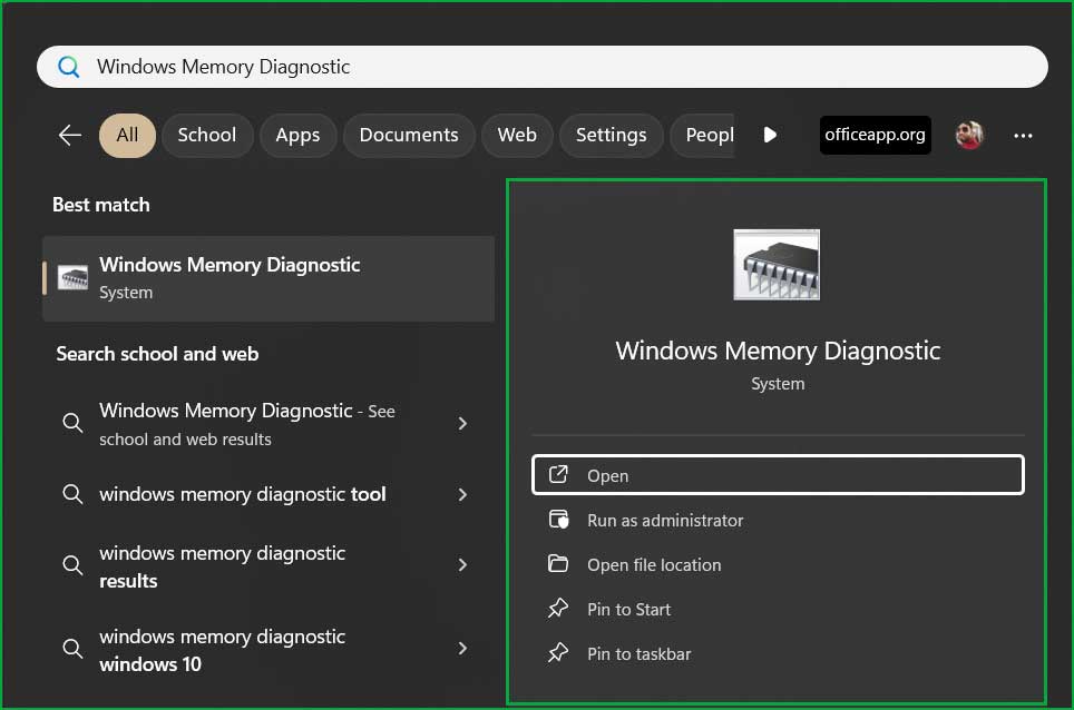 Open Windows Memory Diagnostic Tool on Windows 11.