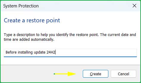 Write short description when creating System Restore Point.