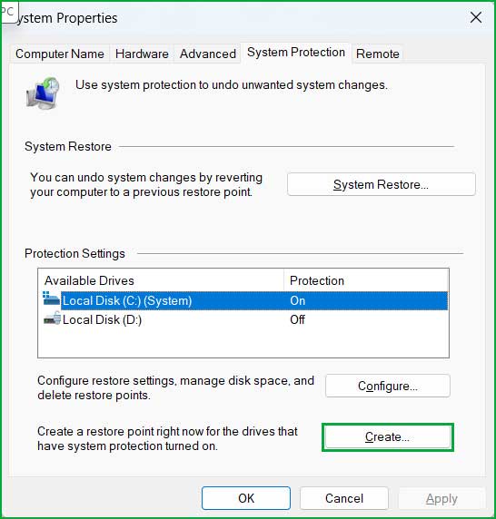 Create System Restore Point on Windows 10 and 11.