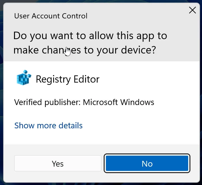 User Account Control permission for Registry Editor.