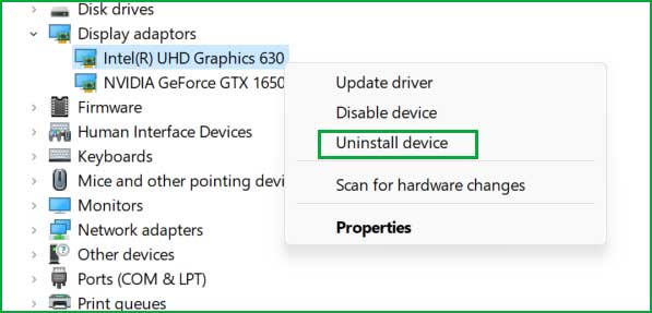 Uninstall Device Driver throught Device Manager on Windows 11/10